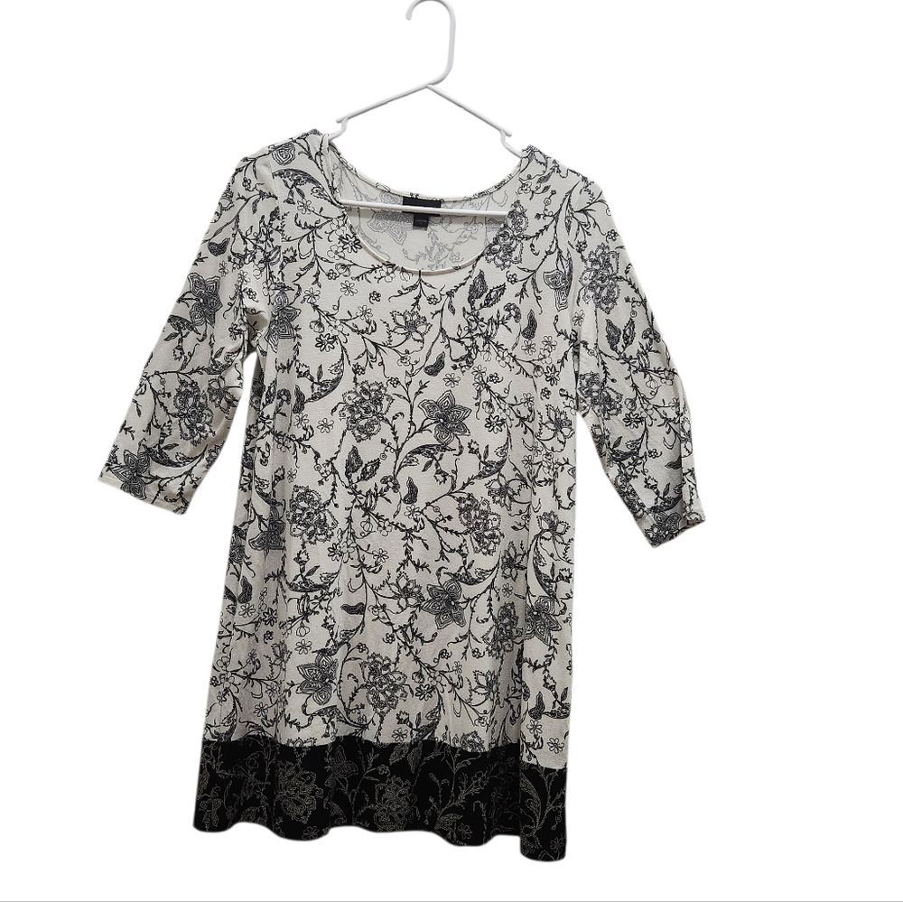 J JILL Wearever Black White Contrast Floral Scoop Neck Tunic Size Small S - Picture 1 of 5